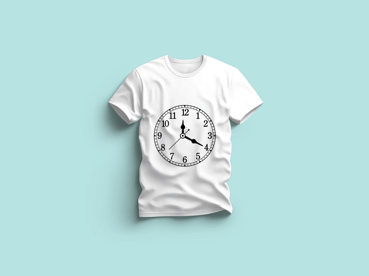 The Everyday Graphic Tee: Premium White Crewneck with Classic Clock
