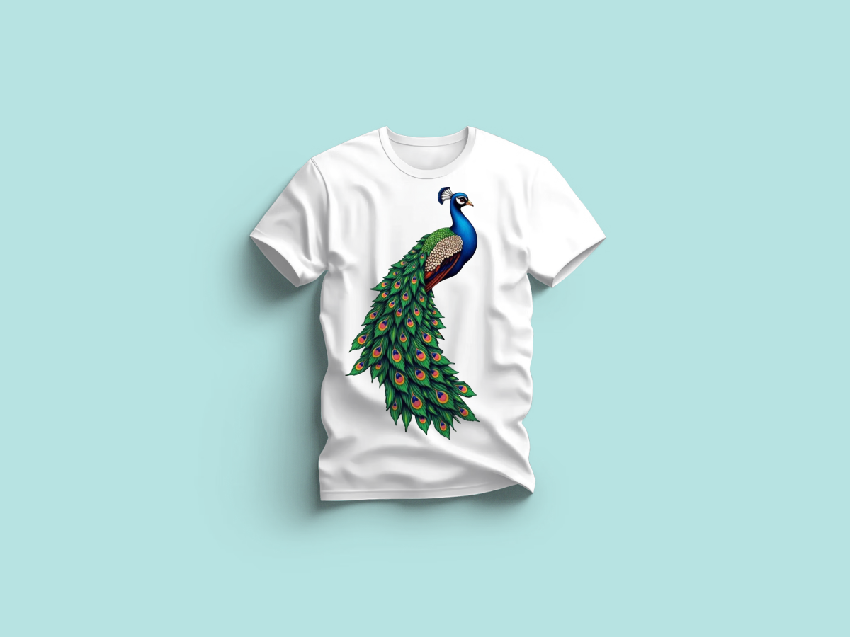 The Everyday Graphic Tee: Premium White Crewneck with Peacock