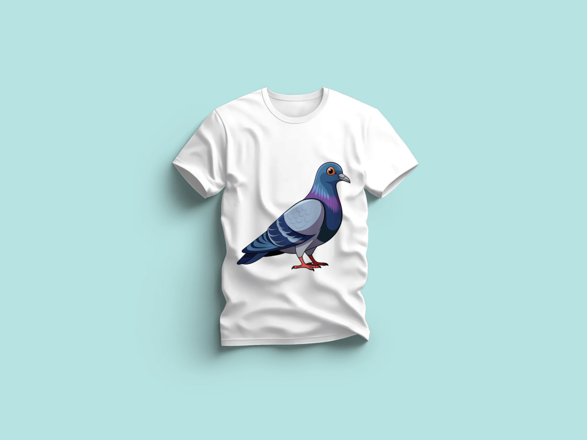 The Everyday Graphic Tee: Premium White Crewneck with Pigeon