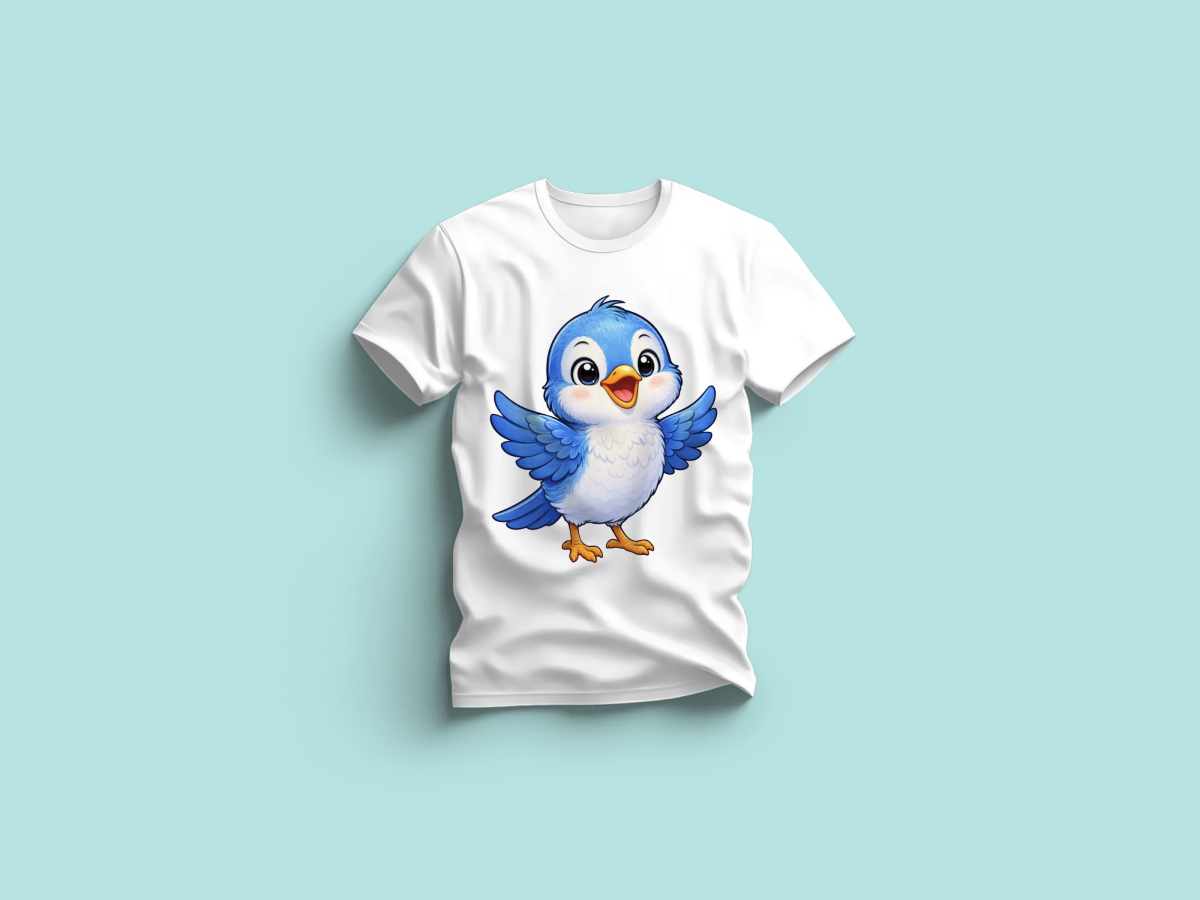 The Everyday Graphic Tee: Premium White Crewneck with Blue Parrot