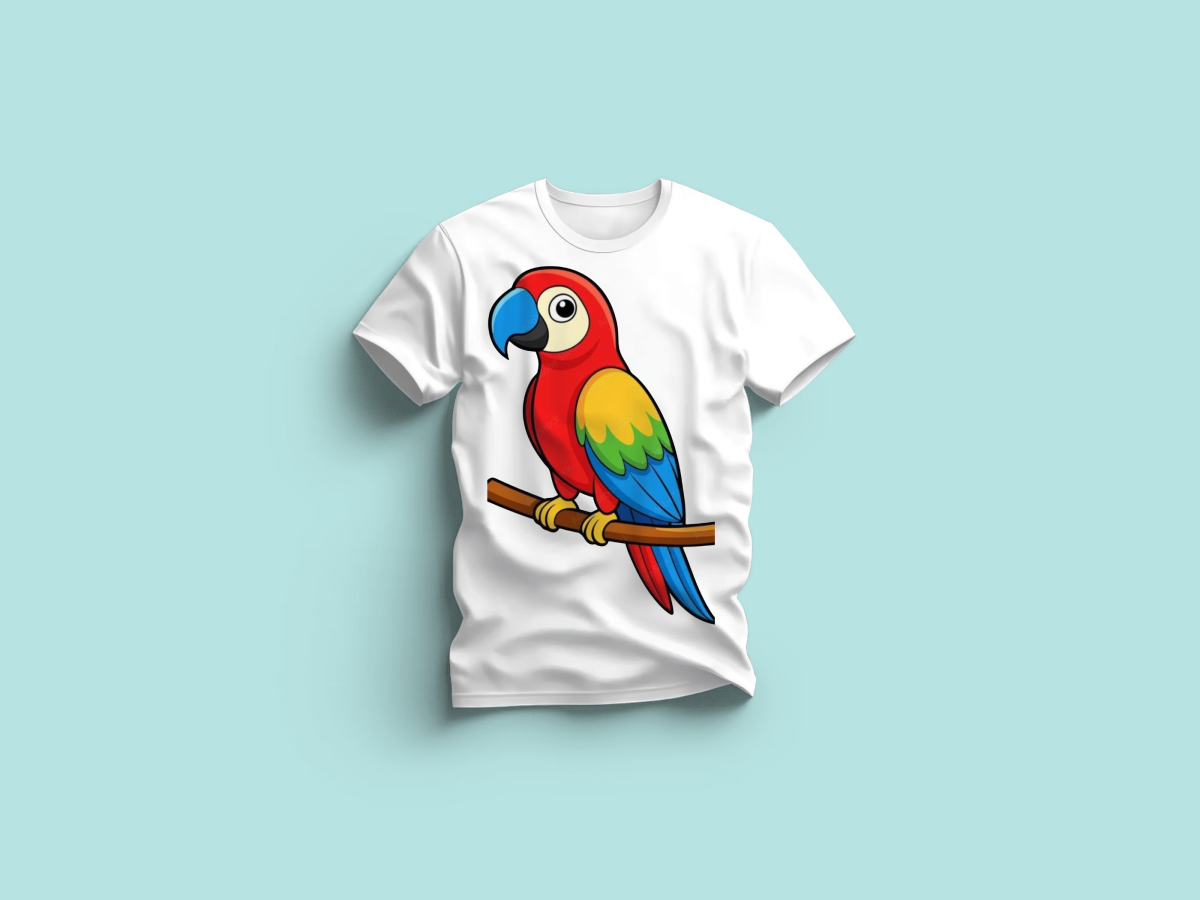 The Everyday Graphic Tee: Premium White Crewneck with Red Parrot