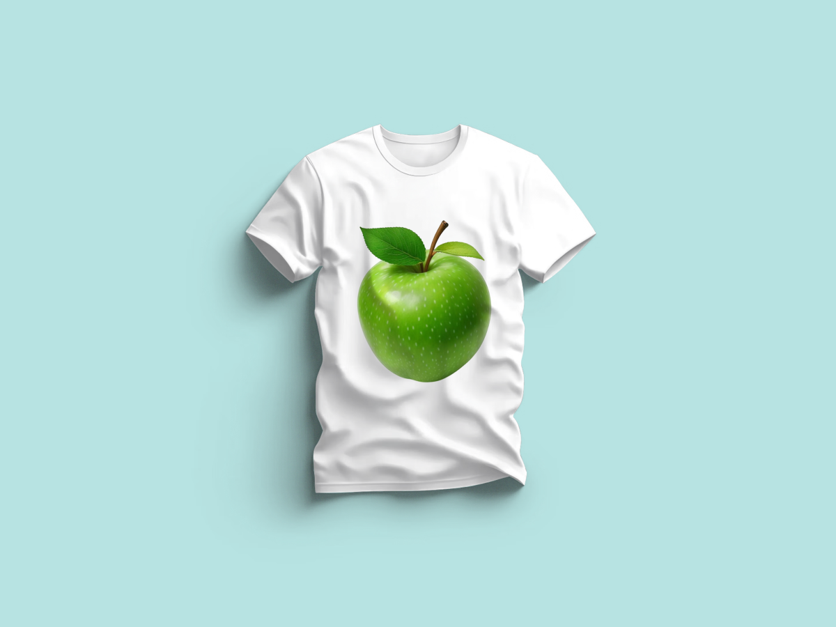 The Everyday Graphic Tee: Premium White Crewneck with Green Apple