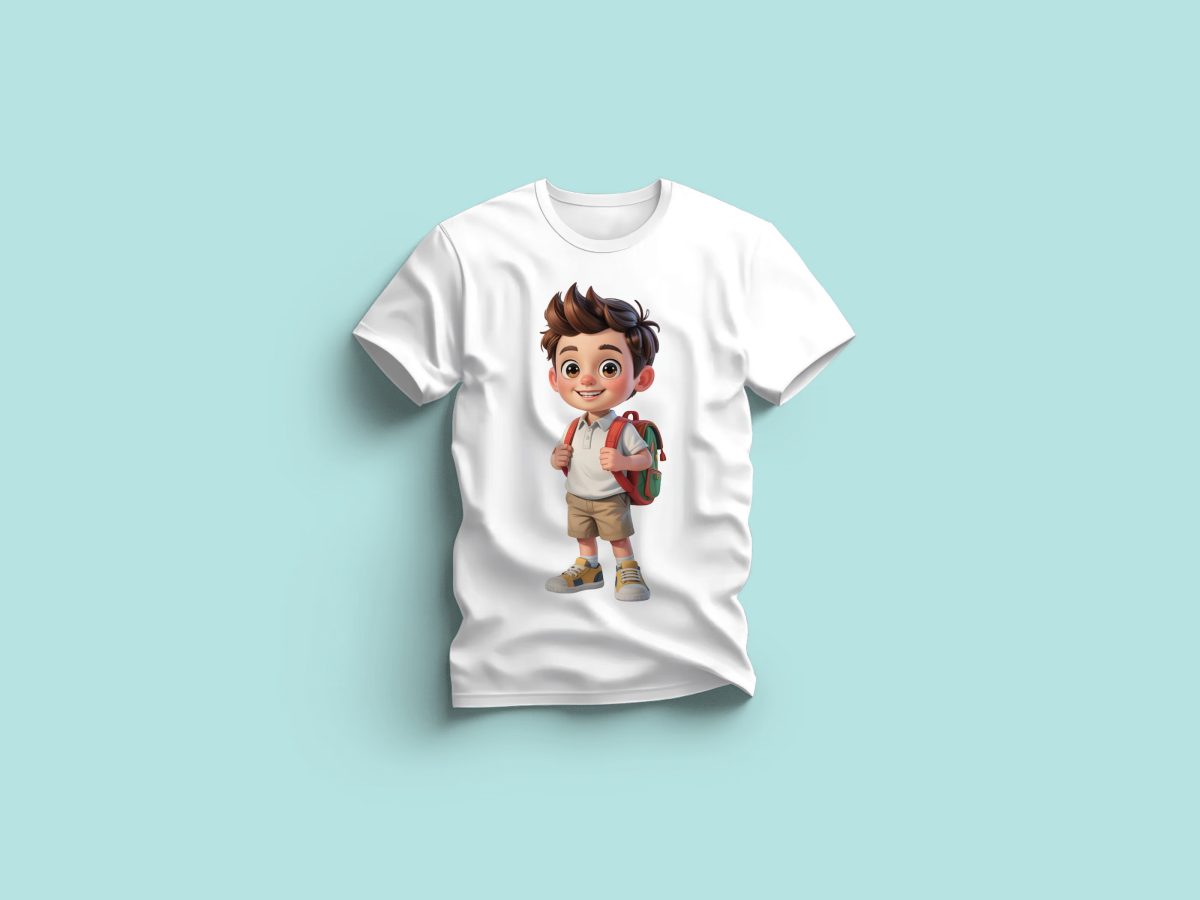 The Everyday Graphic Tee: Premium White Crewneck with Boy Character