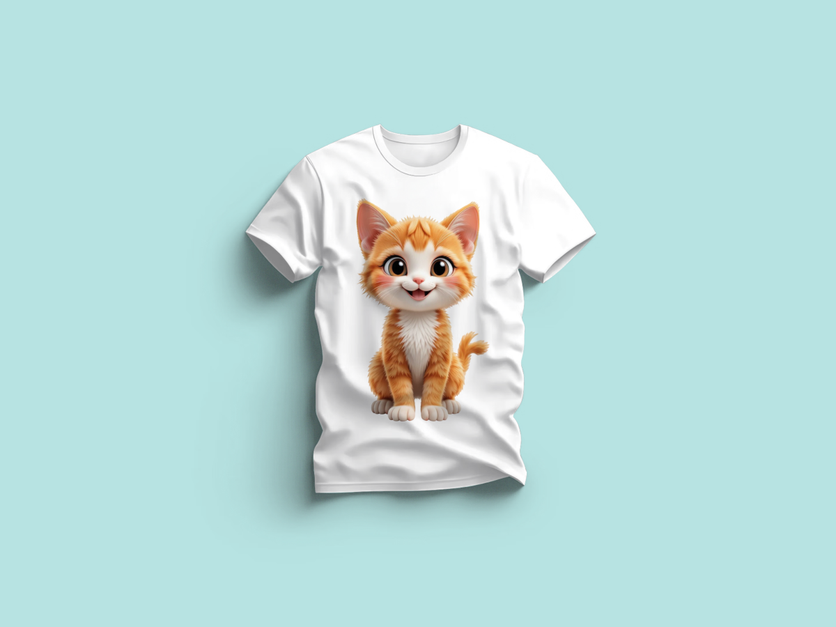 The Everyday Graphic Tee: Premium White Crewneck with Orange Cat