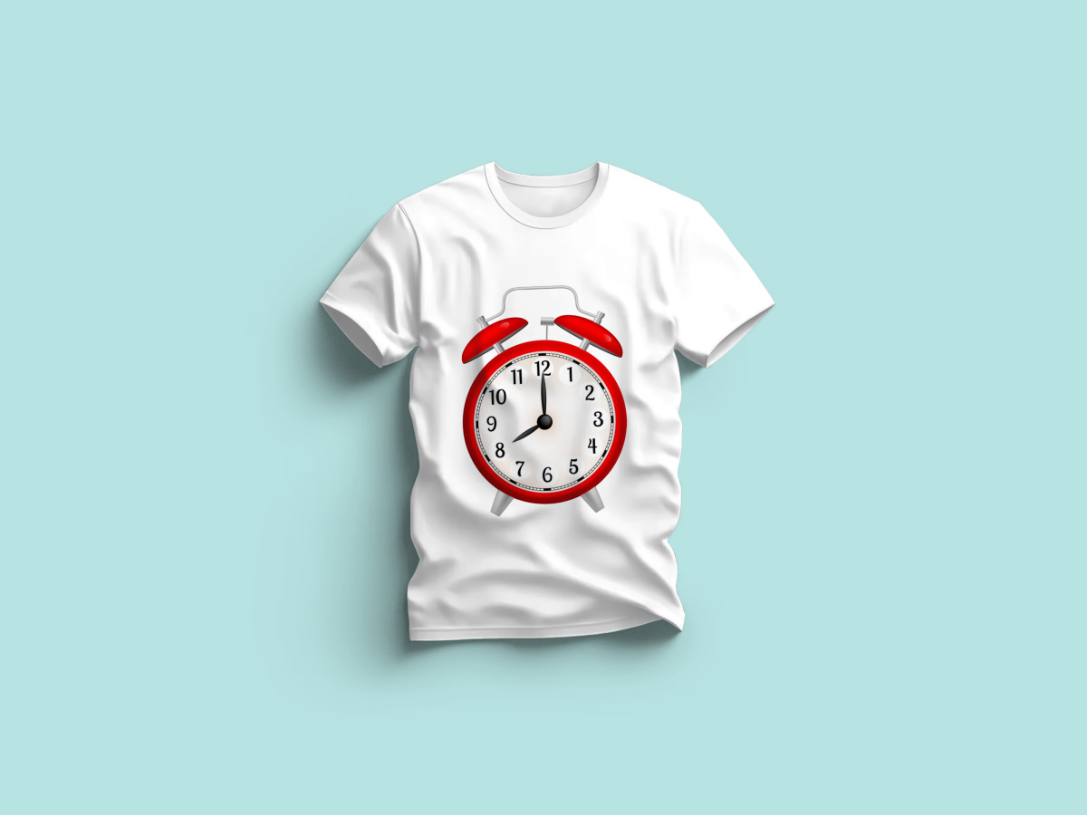 The Everyday Graphic Tee: Premium White Crewneck with Red Alarm Clock