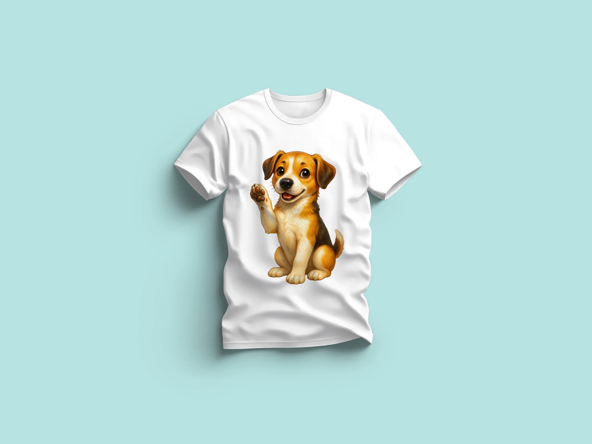 The Everyday Graphic Tee: Premium White Crewneck with Puppy Dog
