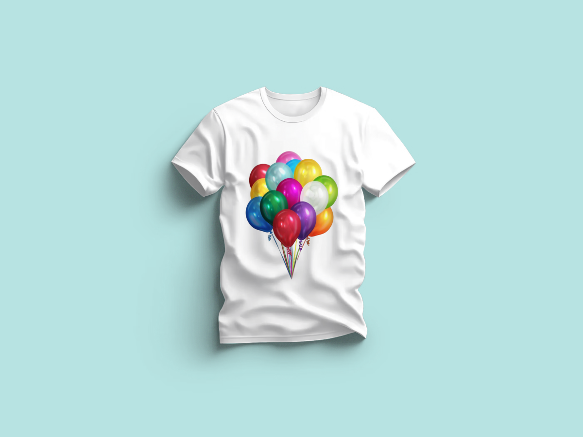 The Everyday Graphic Tee: Premium White Crewneck with Colorful Balloons