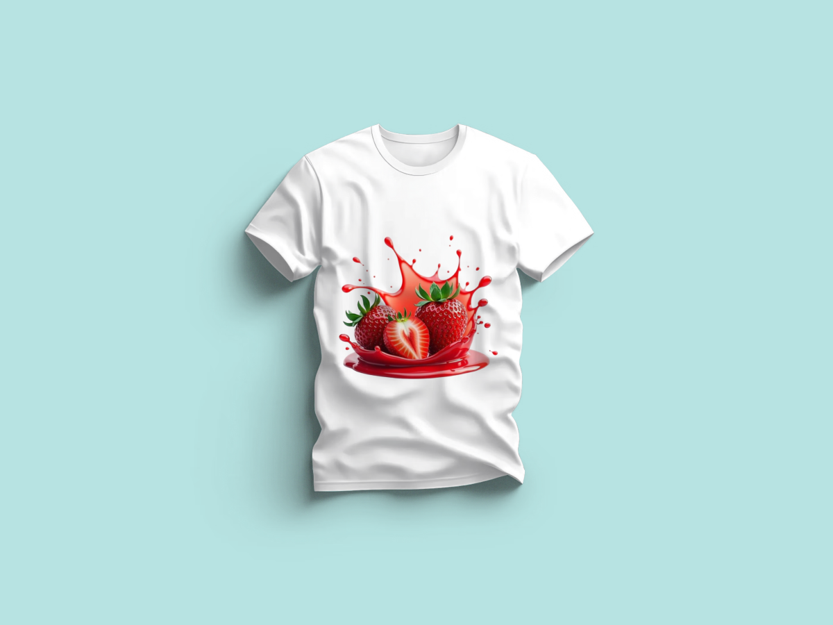 The Everyday Graphic Tee: Premium White Crewneck with Strawberry Splash