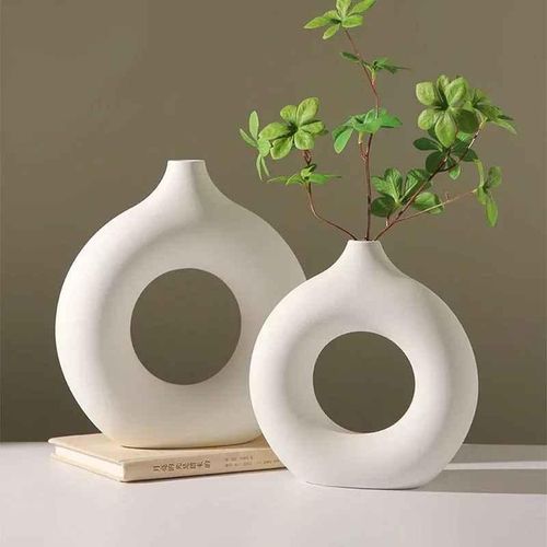 Nordic Donut Ceramic Vase — Hollow Ring Design