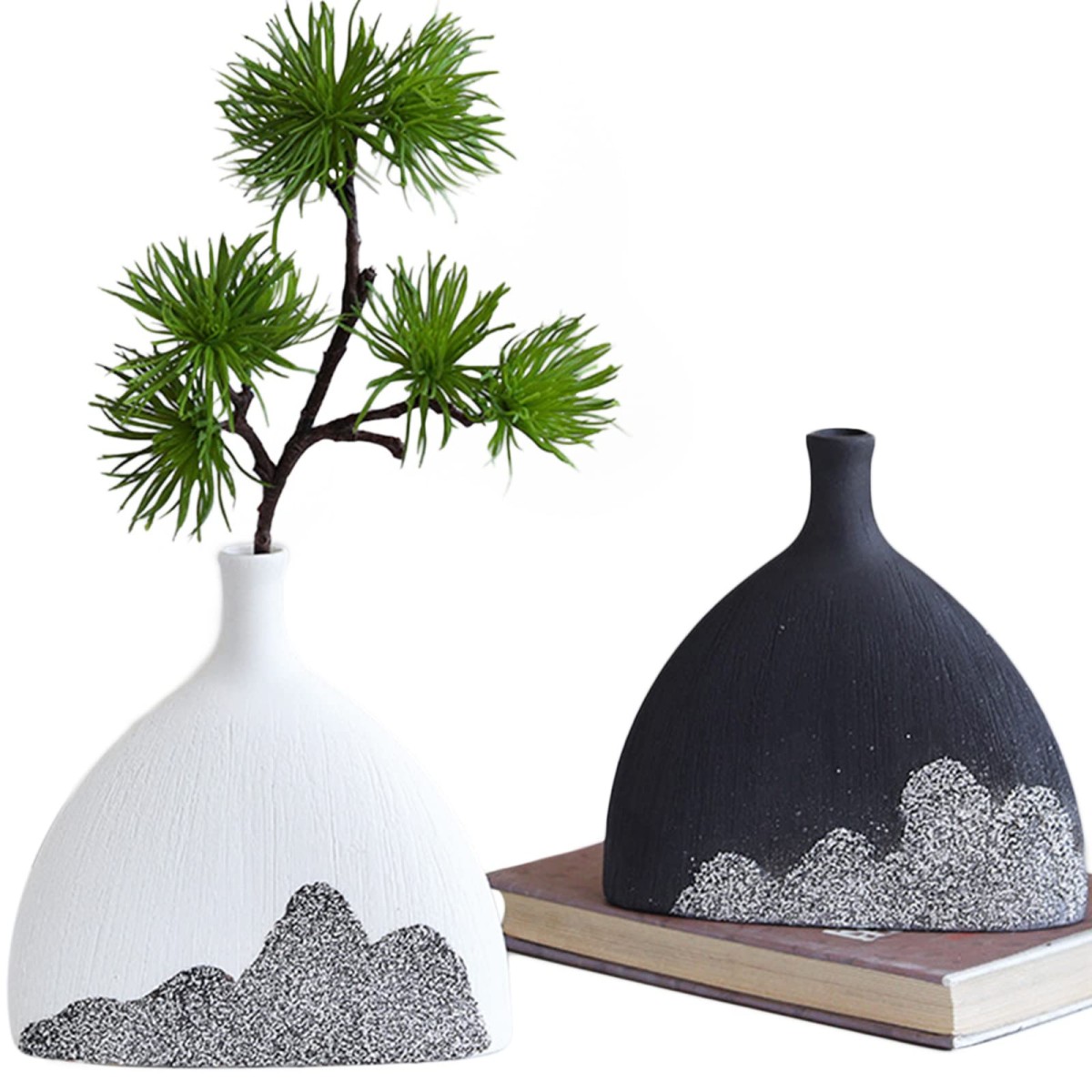 Matte Black Ceramic Flower Vase — Fish-Tail Silhouette