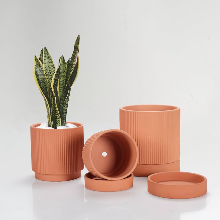 Terracotta Ribbed Planter Pot — Indoor & Outdoor Use