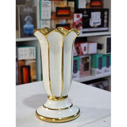 Gold-Rimmed Ceramic Table Vase — Modern Décor Accent
