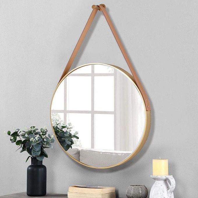 Round Nordic Wall Mirror with Leather Hanging Strap