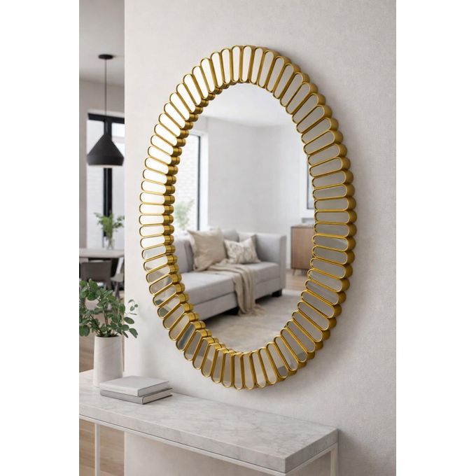 Sunburst Oval Wall Mirror — Gold Metal Frame