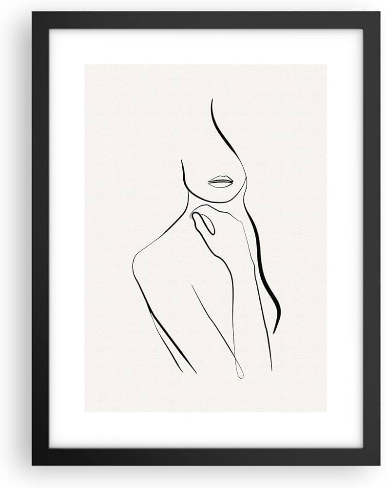 Modern Line Art Framed Print — Black & White Portrait (30x40cm)