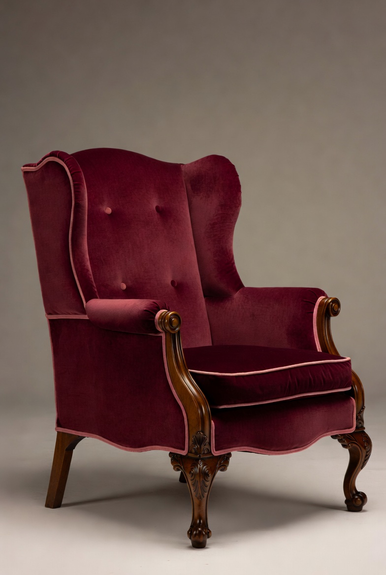 Vintage Wing Back Armchair — Solid Mahogany Frame