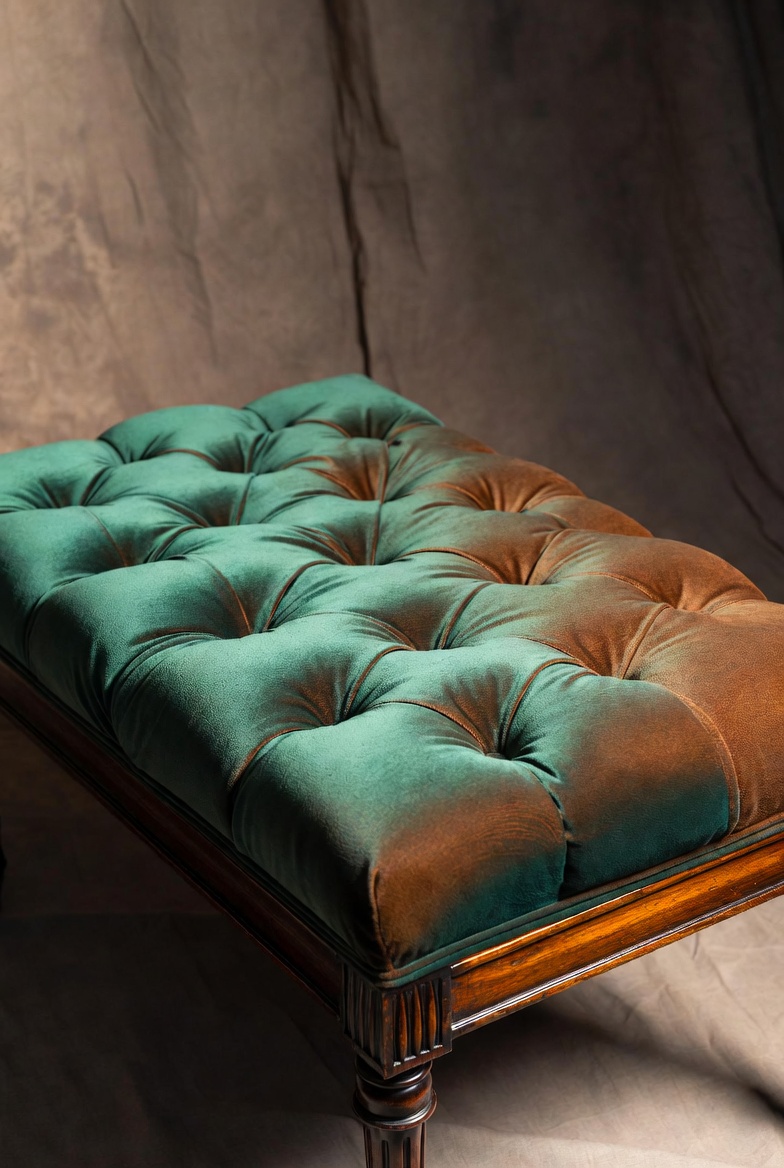 Vintage Tufted Ottoman Bench — Button-Detail Upholstery