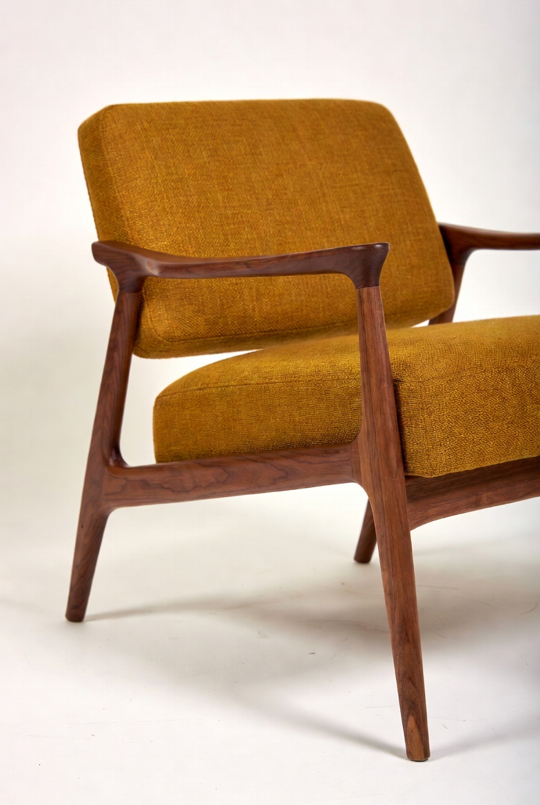 Mid-Century Modern Accent Chair — Tapered Walnut Legs