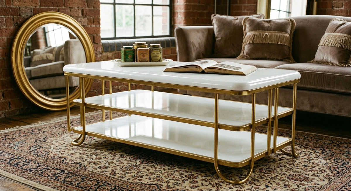 Vintage Polly Coffee Table — Gold Metallic Base