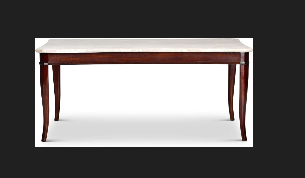 Marble-Top Dining Table — Mahogany Legs
