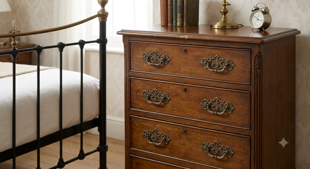 Vintage Bedside Drawer Unit — Decorative Brass Pulls