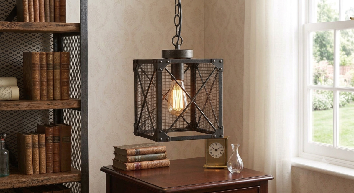 Antique-Style Iron Cage Pendant Light — Edison Bulb